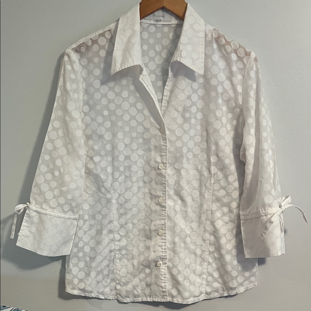 Chic White Polka Dot Button-Up blouse, size 14